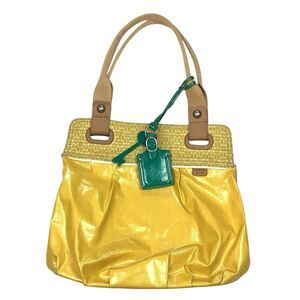 Fossil Key-Per Handbag Purse Double Handle Shoulder Bag Yellow Coated Canvas Tot